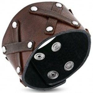 Šperky eshop - Široký kožený náramok - pásy v tvare X, nity S14.09