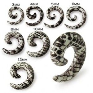 Šperky eshop - Slimák do ucha - bielohnedý expander s hadím motívom R20.20 - Hrúbka: 3 mm
