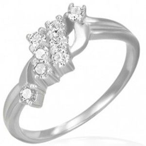 Šperky eshop - Snubný prsteň - dva šikmé zirkónové pruhy  F8.3 - Veľkosť: 55 mm