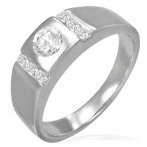 Šperky eshop - Snubný prsteň - okrúhle očko lemované zirkónovými pruhmi F6.9 - Veľkosť: 49 mm