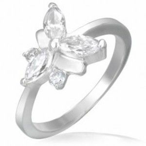 Šperky eshop - Snubný prsteň, oceľovo - zirkónový motýlik F6.20 - Veľkosť: 48 mm