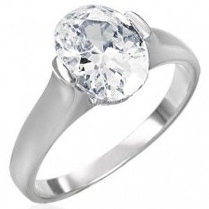 Šperky eshop - Snubný prsteň s čírym veľkým oválnym zirkónom D3.20 - Veľkosť: 59 mm
