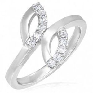 Šperky eshop - Snubný prsteň z ocele - dve slzičky, drobné zirkóny F5.19 - Veľkosť: 51 mm
