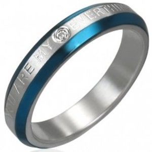 Šperky eshop - Snubný prstienok - modré pásy, zirkón, nápis F8.11 - Veľkosť: 56 mm