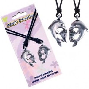 Šperky eshop - Šnúrkové náhrdelníky, prívesky BEST FRIENDS, srdiečko a delfíny AA46.18