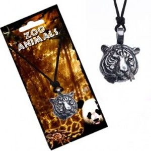 Šperky eshop - Šnúrkový náhrdelník, kovový prívesok, hlava tigra AA45.10