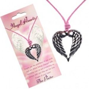Šperky eshop - Šnúrkový náhrdelník, prívesok srdca s dotýkajúcimi sa krídlami Y51.11