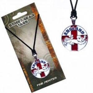 Šperky eshop - Šnúrkový náhrdelník s príveskom, anglická vlajka s levom S3.4