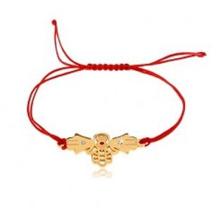 Šperky eshop - Šnúrkový náramok v červenom odtieni, tri spojené ruky Fatimy, číre zirkóny Z24.16