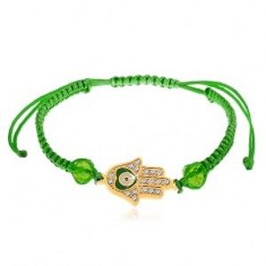 Šperky eshop - Šnúrkový náramok zelenej farby, Fatimina ruka, číre zirkóny, korálky Z24.05