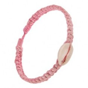 Šperky eshop - Šnúrkový pletenec ružovej farby, oválna lastúra S13.10