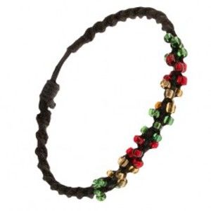 Šperky eshop - Špirálový náramok z čiernych šnúrok a farebných korálok S19.11