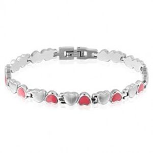 Šperky eshop - Srdiečkový náramok z ocele - ružové a strieborné farebné prevedenie R01.05
