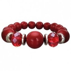 Šperky eshop - Strečový náramok bordovej farby - guličky rôznej veľkosti, brúsené červené korálky SP94.16
