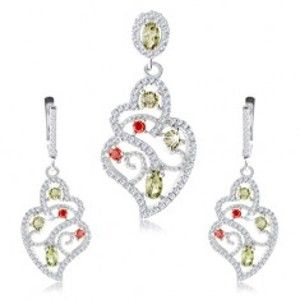 Šperky eshop - Strieborná sada 925, prívesok a náušnice, číry ornament, farebné zirkóny SP95.07