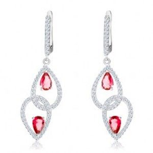 Šperky eshop - Strieborné 925 náušnice, prepojené obrysy kvapiek, číre a ružové zirkóny S26.03