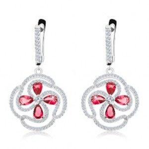 Šperky eshop - Strieborné náušnice 925, kvet z ružových zirkónových kvapiek a čírych línií S26.22