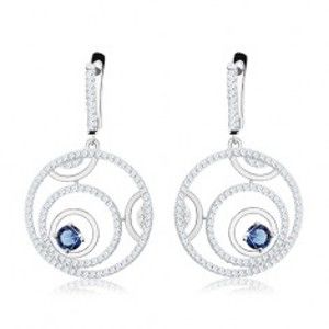 Šperky eshop - Strieborné náušnice 925, trblietavé kruhy, modrý okrúhly zirkón S27.05