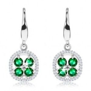 Šperky eshop - Strieborné náušnice 925, zvlnená trblietavá obruba, zelené zirkóny SP93.09