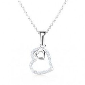 Strieborný 925 náhrdelník - obrys nepravidelného srdca so zirkónmi, srdiečko