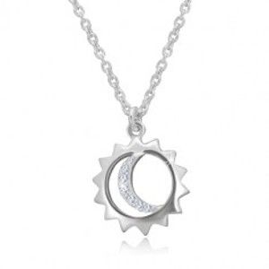 Strieborný 925 náhrdelník - prívesok na retiazke, kontúra slnka a mesiac so zirkónmi