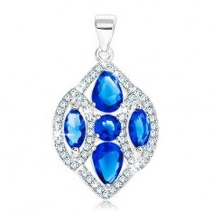 Šperky eshop - Strieborný 925 prívesok, ligotavé zrnko zdobené čírymi a modrými zirkónmi SP21.30