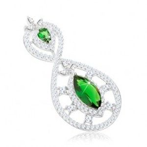 Šperky eshop - Strieborný 925 prívesok, zirkónová osmička, zelená obrátená slza a zrnko S26.08