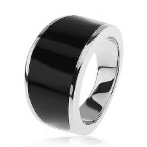Strieborný 925 prsteň - čierny glazúrovaný pás, lesklý a hladký povrch - Veľkosť: 65 mm