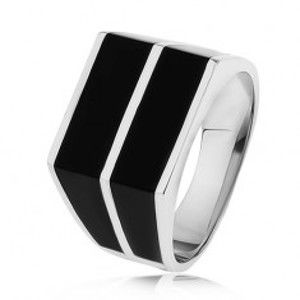 Strieborný 925 prsteň - dve vodorovné línie čiernej farby, hladký povrch - Veľkosť: 59 mm