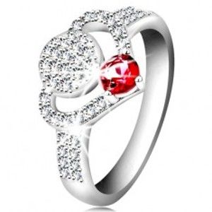 Strieborný 925 prsteň, číry zirkónový obrys srdca, kruh a ligotavý ružový zirkón - Veľkosť: 56 mm