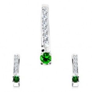 Šperky eshop - Strieborný 925 set prívesku a náušníc, úzka číra línia, drobný zelený zirkón SP84.23