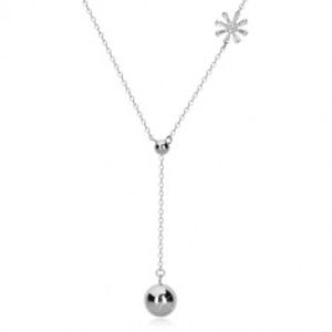 Šperky eshop - Strieborný náhrdelník 925 - ligotavá retiazka, zirkónový kvet, list a guľôčky P09.04