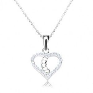 Strieborný náhrdelník 925 - obrys srdca s ligotavými zirkónmi, srdiečková línia