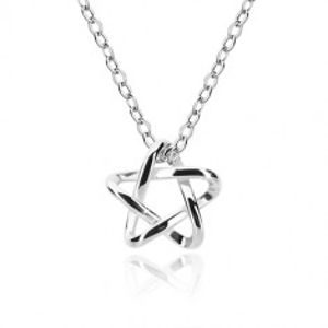 Šperky eshop - Strieborný náhrdelník 925 - prívesok s motívom pentagramu, retiazka z oválnych očiek S88.07