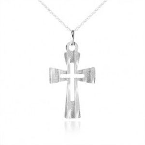 Šperky eshop - Strieborný náhrdelník 925, plochý kríž s ozdobnými šikmými zárezmi SP04.25
