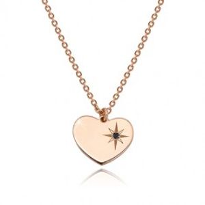 Strieborný náhrdelník 925, ružovozlatý odtieň - symetrické srdce, Polárka, čierny diamant