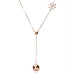 Šperky eshop - Strieborný náhrdelník 925 v medenej farbe - oválne očká, kvet, list, guľôčky AB29.05