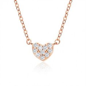 Šperky eshop - Strieborný náhrdelník 925 v ružovozlatej farbe - srdce so zirkónmi, lesklé oválne očká A11.15