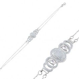 Šperky eshop - Strieborný náramok 925, dvojitá retiazka, číre zirkónové ovály SP51.09