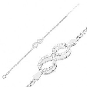 Šperky eshop - Strieborný náramok 925, zirkónmi zdobený symbol nekonečna, dvojitá retiazka SP49.20