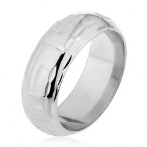 Strieborný prsteň 925 - zárezy v tvare L tvoriace labyrint - Veľkosť: 53 mm