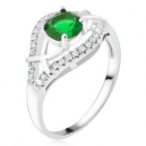 Strieborný prsteň 925 - zelený okrúhly kamienok, zirkónové ramená - Veľkosť: 62 mm