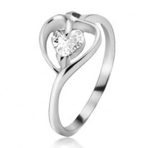 Strieborný prsteň 925, kontúra srdca s čírym zirkónom - Veľkosť: 59 mm