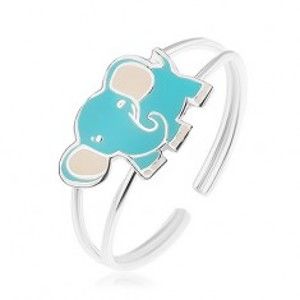 Šperky eshop - Strieborný prsteň 925, malý roztomilý sloník, modrá a biela glazúra SP17.01