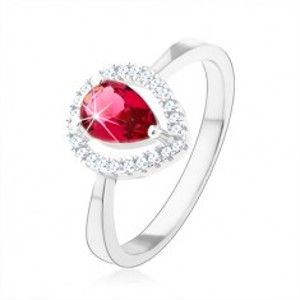Strieborný prsteň 925, ružová zirkónová slza, trblietavá kontúra - Veľkosť: 51 mm