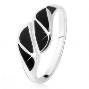 Strieborný prsteň 925, trojuholníky z čierneho ónyxu, vysoký lesk - Veľkosť: 60 mm