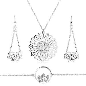 Strieborný trojset 925 - náhrdelník, náramok, náušnice, motív kvetu s vykrojenými lupeňmi
