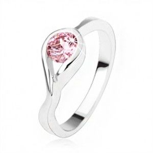 Strieborný zásnubný prsteň 925, okrúhly ružový zirkón, zatočené ramená - Veľkosť: 53 mm