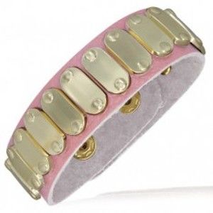 Šperky eshop - Svetloružový kožený náramok - ovály zlatej farby U15.20