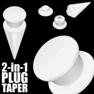 Šperky eshop - Taper a plug 2 v 1 biely N26.33 - Hrúbka: 3 mm